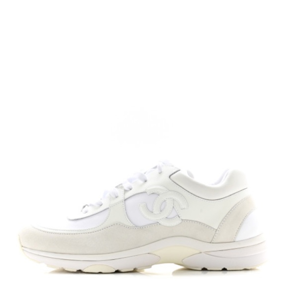 Chanel white suede calfskin nylon sneaker